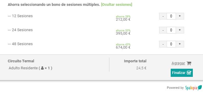 Captura de pantalla del motor de reservas de Spalopia