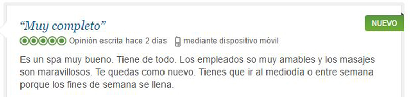 Opinión de un spa en TripAdvisor