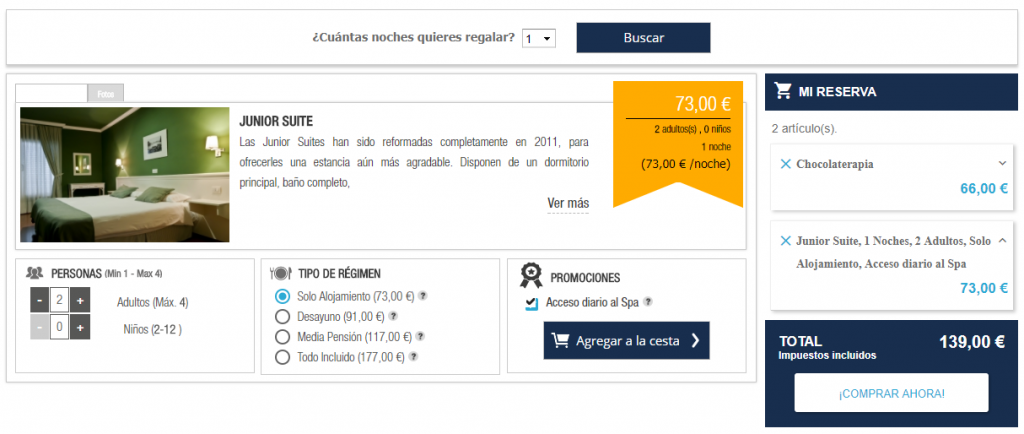Captura de pantalla de una reserva de hotel