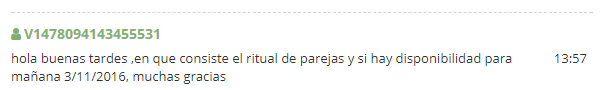 Captura de pantalla con una pregunta de cliente de spa