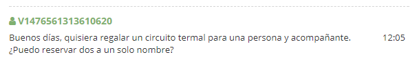 Captura de pantalla con una pregunta de cliente de spa