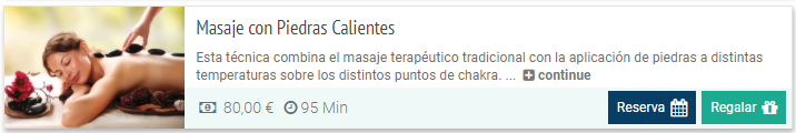 Captura de pantalla de un motor de reservas de spa con botones