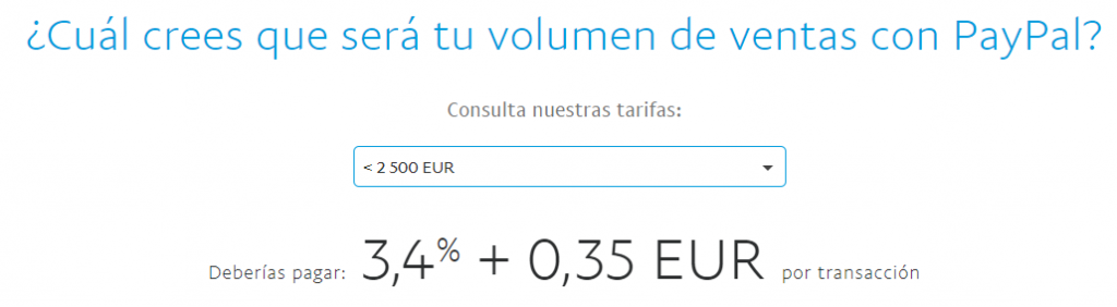 Captura de pantalla con las comisiones de PayPal