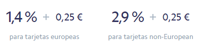 Captura de pantalla con las comisiones de Stripe