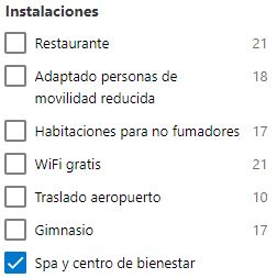Filtros de hotel en Booking.com