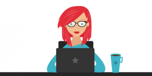 Ilustración de mujer escribiendo en el ordenador