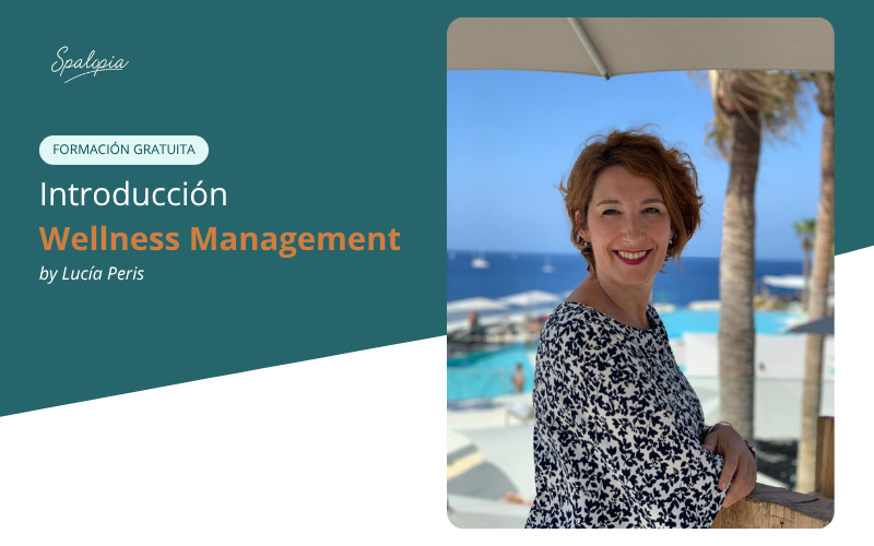 Cartel con información del curso introducción al Wellness Management y el retrato de Lucía Peris.